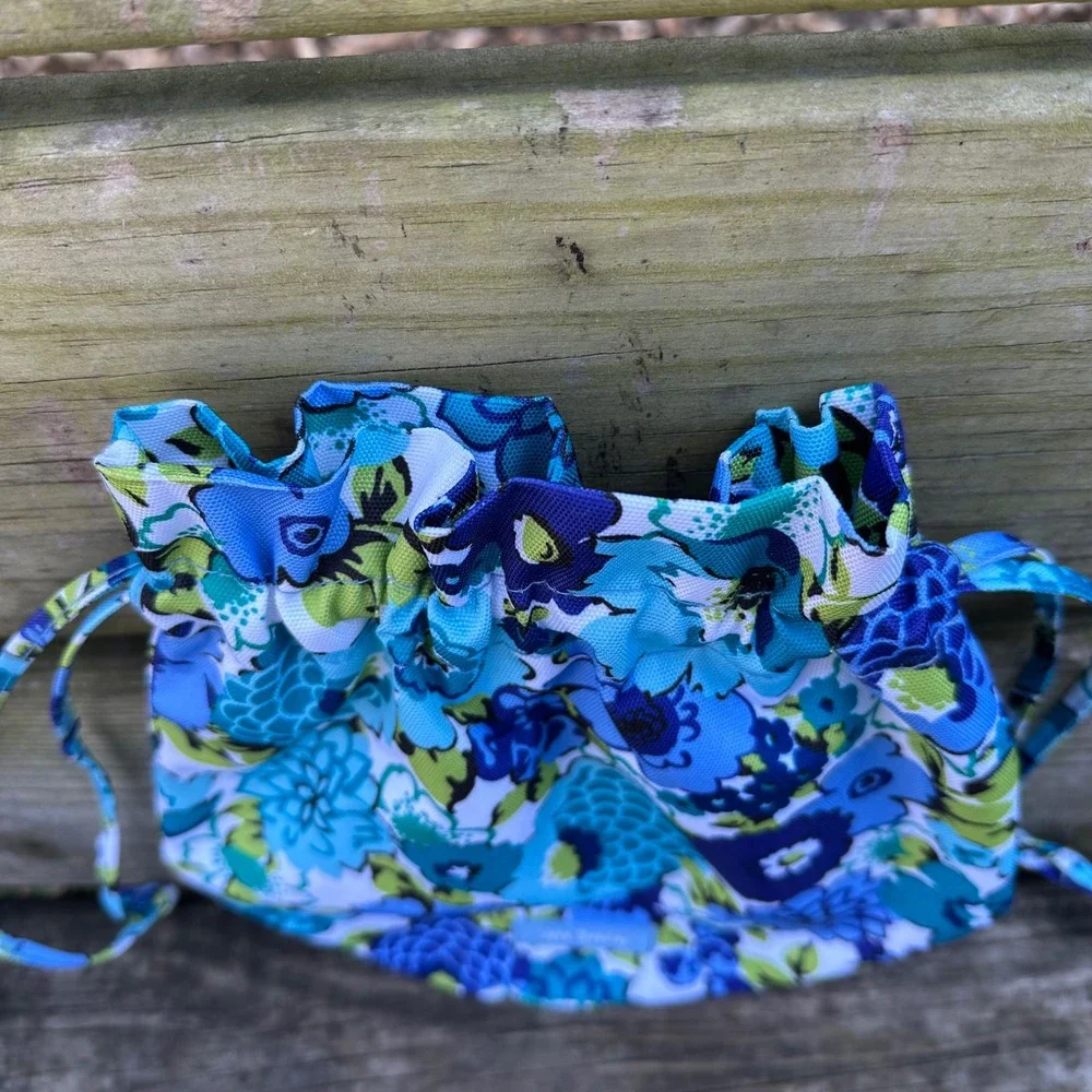 Vera Bradley Ditty Bag Drawstring‎ Pouch Blueberry Blooms Blue Floral Cosmetic